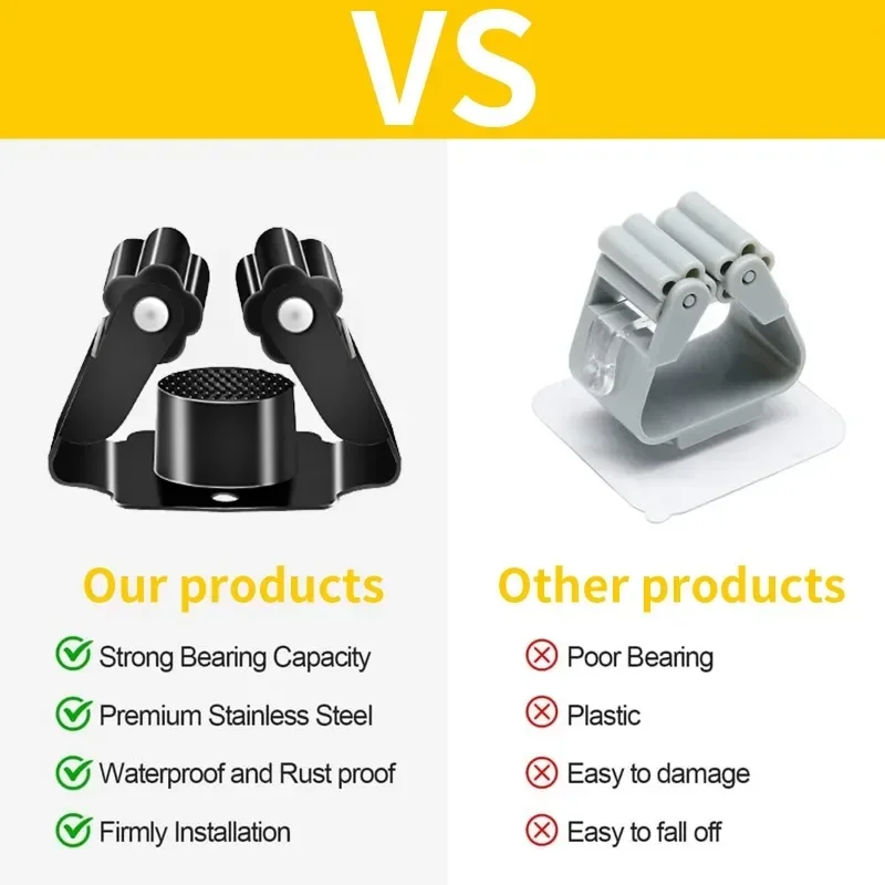10/1x Self-Adhesive Mop Holder Clips Stainless Steel Drilling Mop Broom Holder Rack with Screw Kitchen Bathroom Organizer Shelf 5