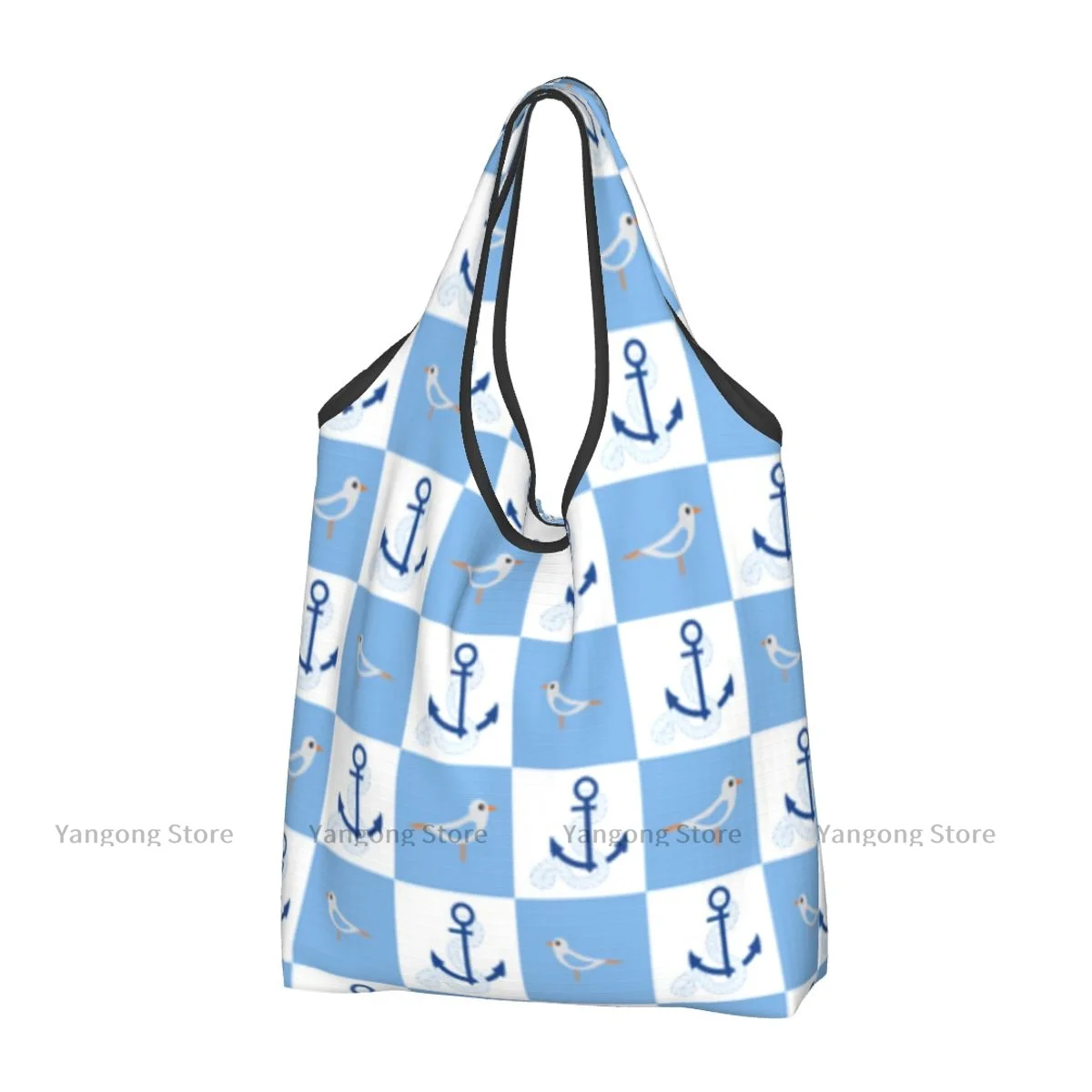 

Shopping Bag Nautical Anchor And Seagull Pattern Eco-friendly Folding Reusable Portable Shoulder Handbag for Travel Grocery Bag