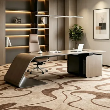 Scrivania da Ufficio Moderna di Lusso in Legno, Scrivania Direzionale con Spazio di Archiviazione, Design Decorativo, Arredamento Trendy