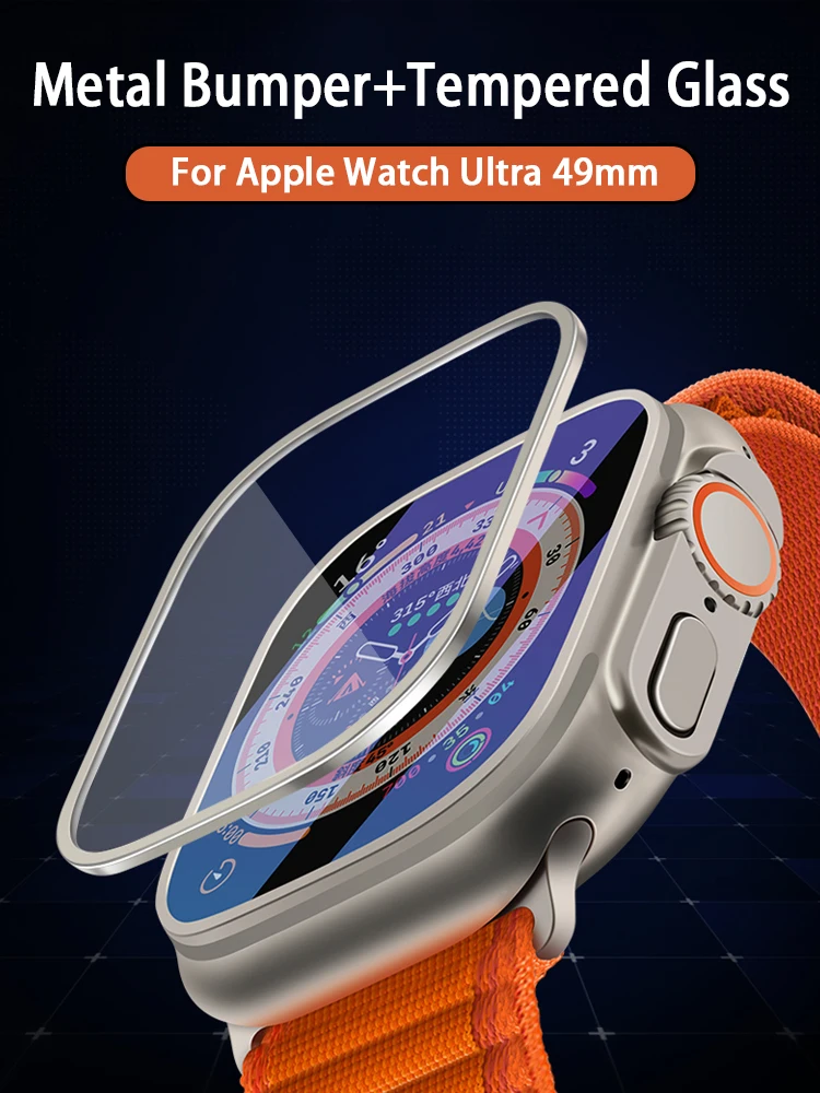 Metal Bumper+Tempered Glass For Apple Watch Ultra 49mm Accessories