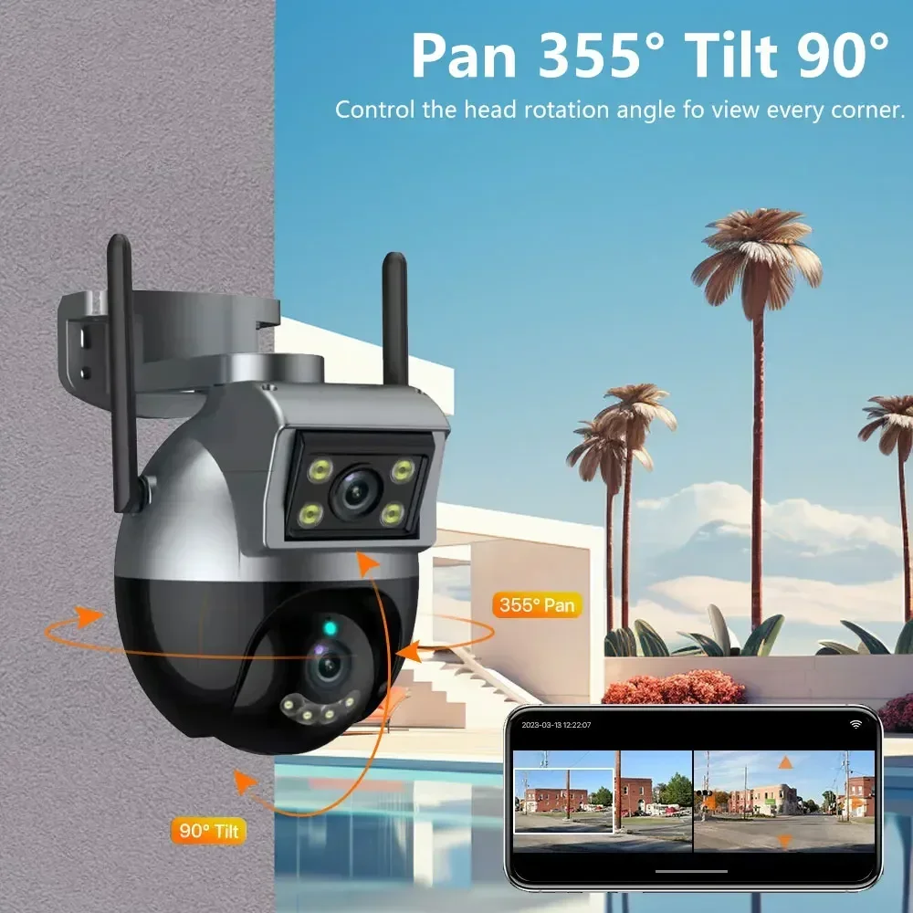Tuya-cámara PTZ 4K de doble lente para exteriores, videocámara de vigilancia de seguridad CCTV inalámbrica con Audio de 2 vías, seguimiento automático, IP, Smart Life