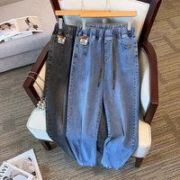 Plus Size 7XL 170kg Women Denim Pants High Elastic Waist Jeans Trousers Pockets Thin Slim Ladies Ankle Length Loose Trousers