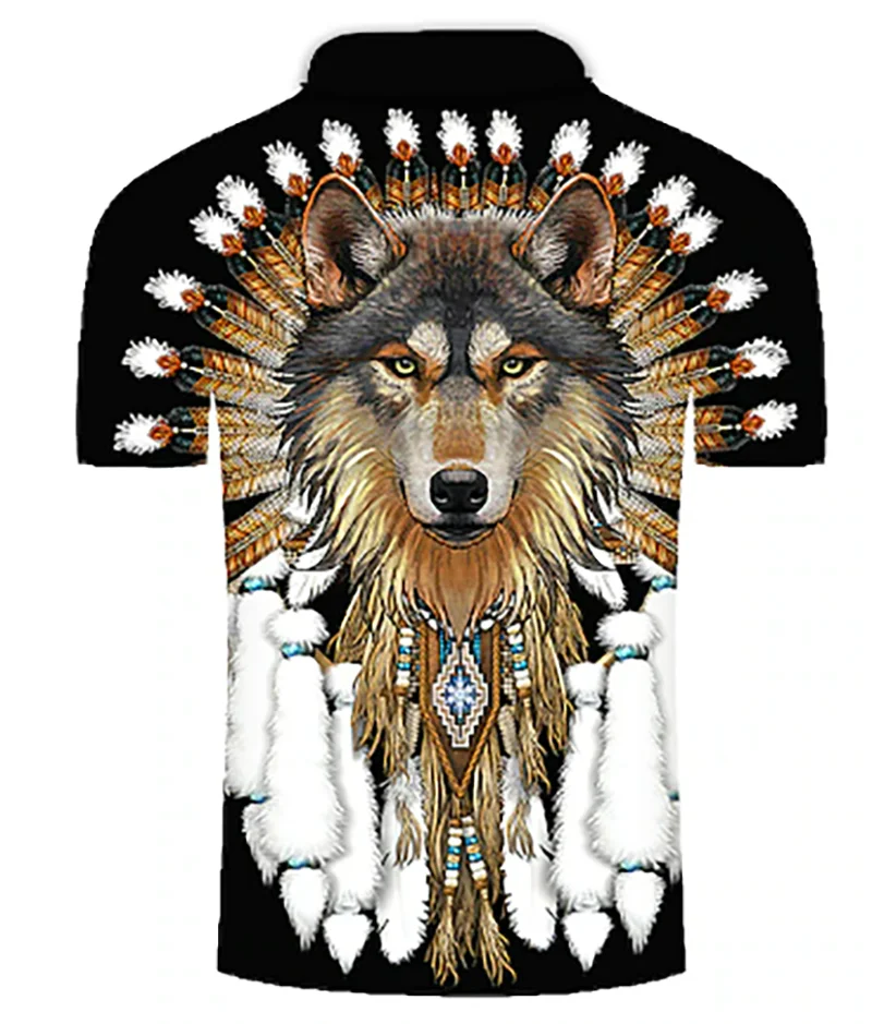 Description Picture 4 of itemMen's Polo Shirt Tennis Shirt Golf Shirt Wolf Pattern Printed Collar Black Red Blue Green 3D Printed