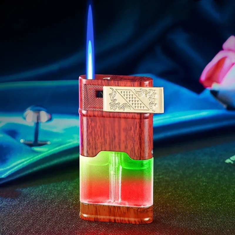 New Lighter Cool Colorful Lights Perspective Air Chamber Inflatable Lighter Men's Smoking Gift Personalized Metal Cigar
