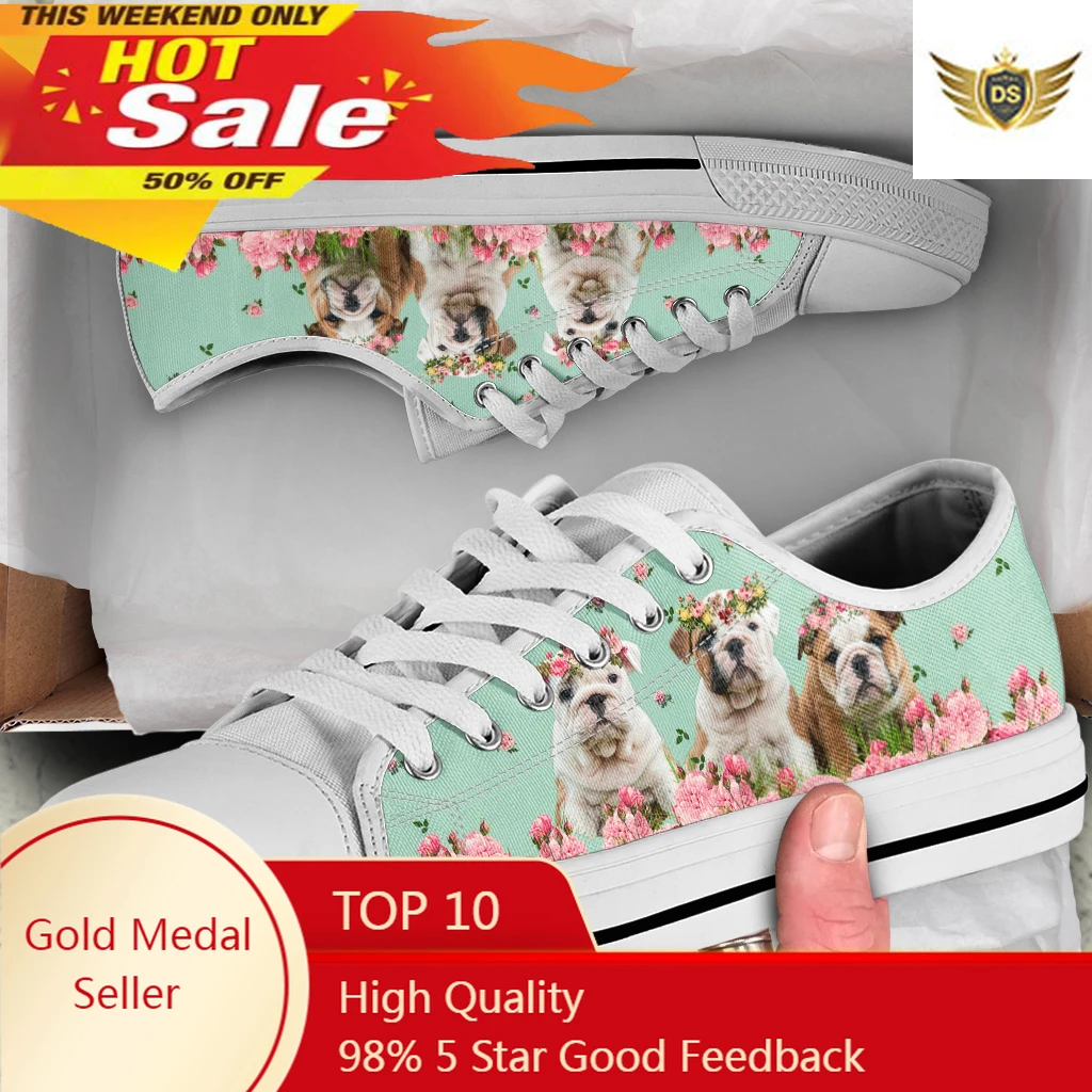 English Bulldog Love Dog Prints Canvas Sneakers Sport Casual Shoes Fashion Breathable Women Flats Canvas Shoes