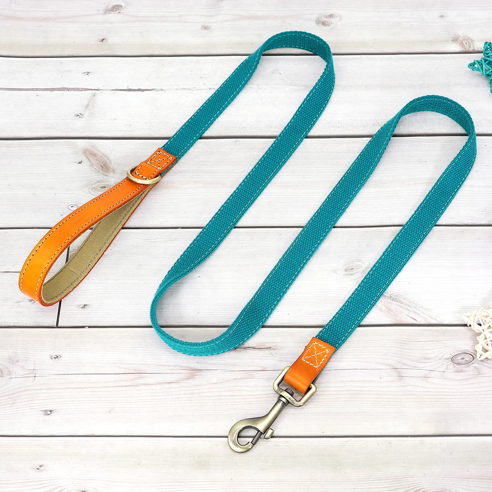 Dog Collar Real Leather Nylon Dog Collars and leash Set Durable Adjustable ID Collars for Small Medium Large Dogs - PeticaDeals