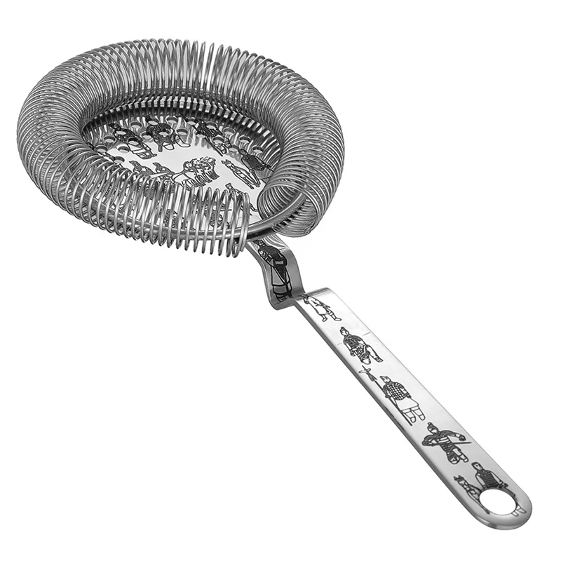 Stainless Steel Strainer Bar Strainer With Tiki Themed Etched Pattern