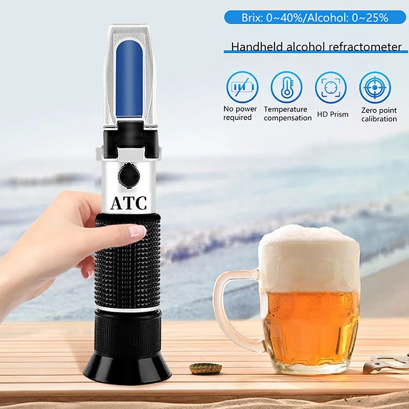 

0-40% Brix 0-25% Alcohol Grapes Wine Refractometer ATC Handheld Concentration Meter Fruit Sugar Content Tester Measurement