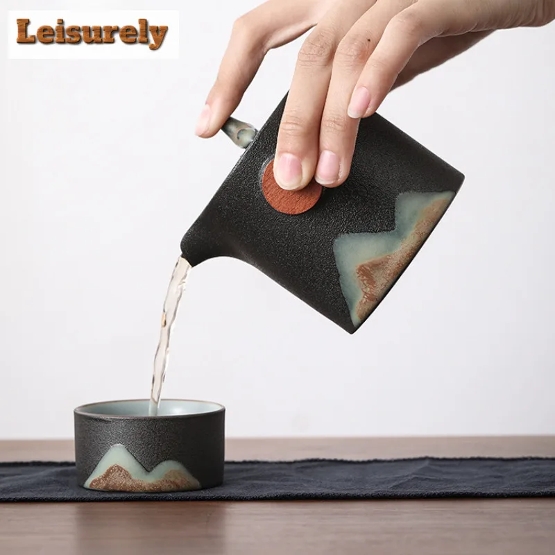 200ml Glazed Painting Colorful Distant Mountains Hand-held Teapot Tea Infuser Pot Tea Making Kettle With Strainer Teaware Craft