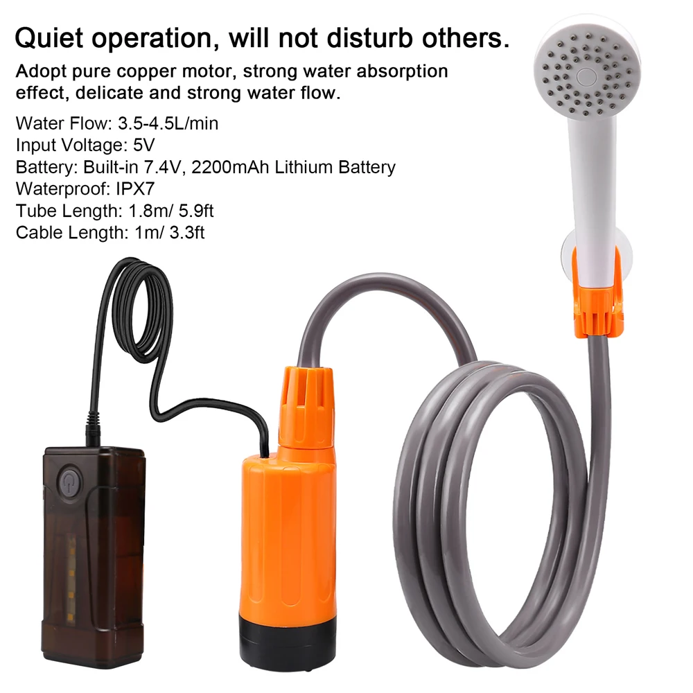3.5-4.5L/min Outdoor Camping Shower Portable Electric Shower Pump IPX7 LED Light Camping Backpacking Beach Pet Watering electric shower pump