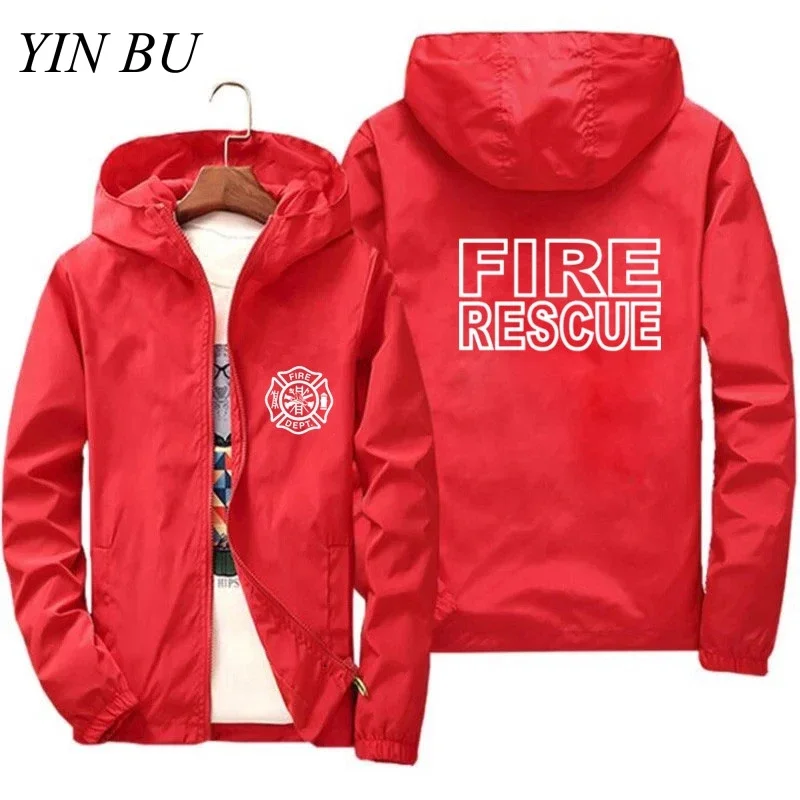 

Spring Autumn Casual Fire Rescue Firefighter Fireman Plus Size Bomber Men's Windbreaker Thin Hooded Coat Slim Fit Pilot Jacket