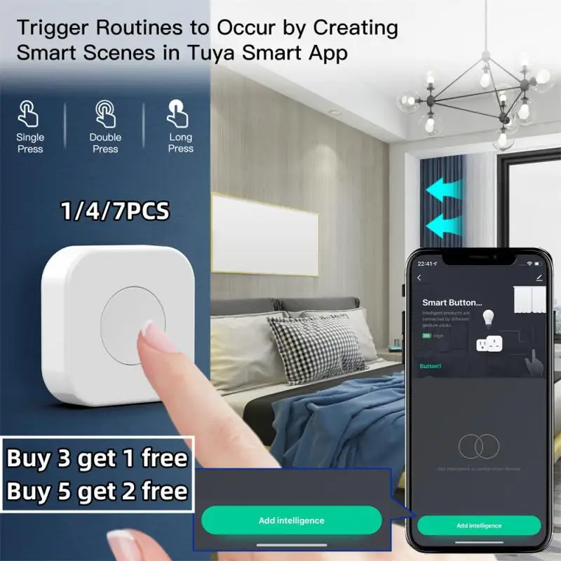 

1/4/7PCS Tuya Wireless Mini Switch Smart Scene Switch One Key Control Button Smart Remote Control Home Automation
