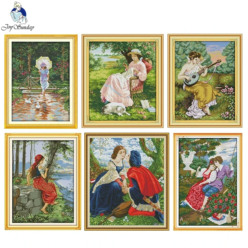 Joy Sunday Stickerei-Kreuzstich-Set, der Frau und Mann, 16 ct, 14 ct, gezählter gestempelter Stoff, Handarbeitsset, Heimdekoration, Geschenk