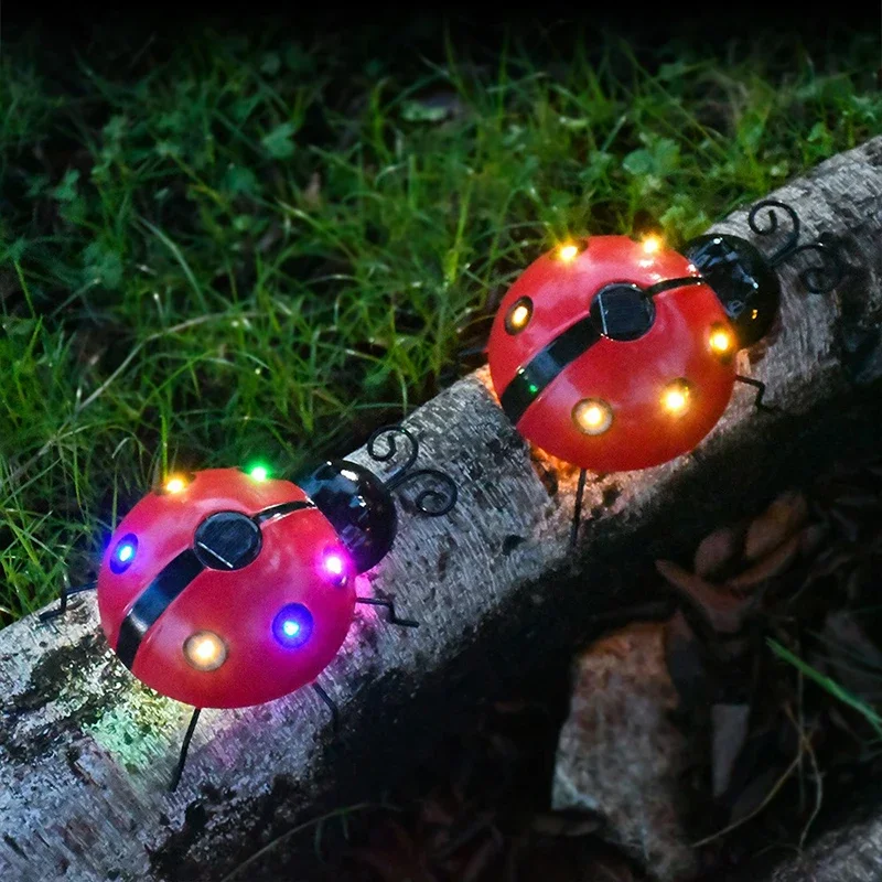 Waterproof Iron Solar Ladybug Lamp for Outdoor Garden Decor