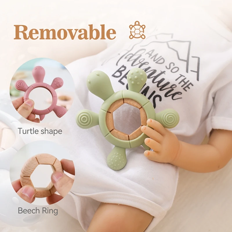 Baby Teether Kid Cartoon Turtle Shape Teething Silicone Dental Care Gums Anti-eating Hand ​Molar Stick BPA Free ​Baby Accessorie 5