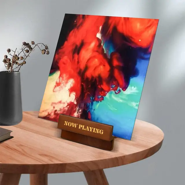 Supporto In Legno Per Dischi Vinile - Porta Album Retrò, Now Playing Stand 13.3x18x22.2cm - Foto 11