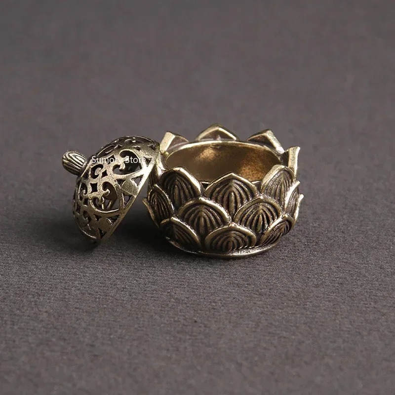Retro Copper Lotus Pocket Hollow Out Incense Sticks Burner Brass Incense Holder With Cover Sandalwood Cense Buddhism Home Decor