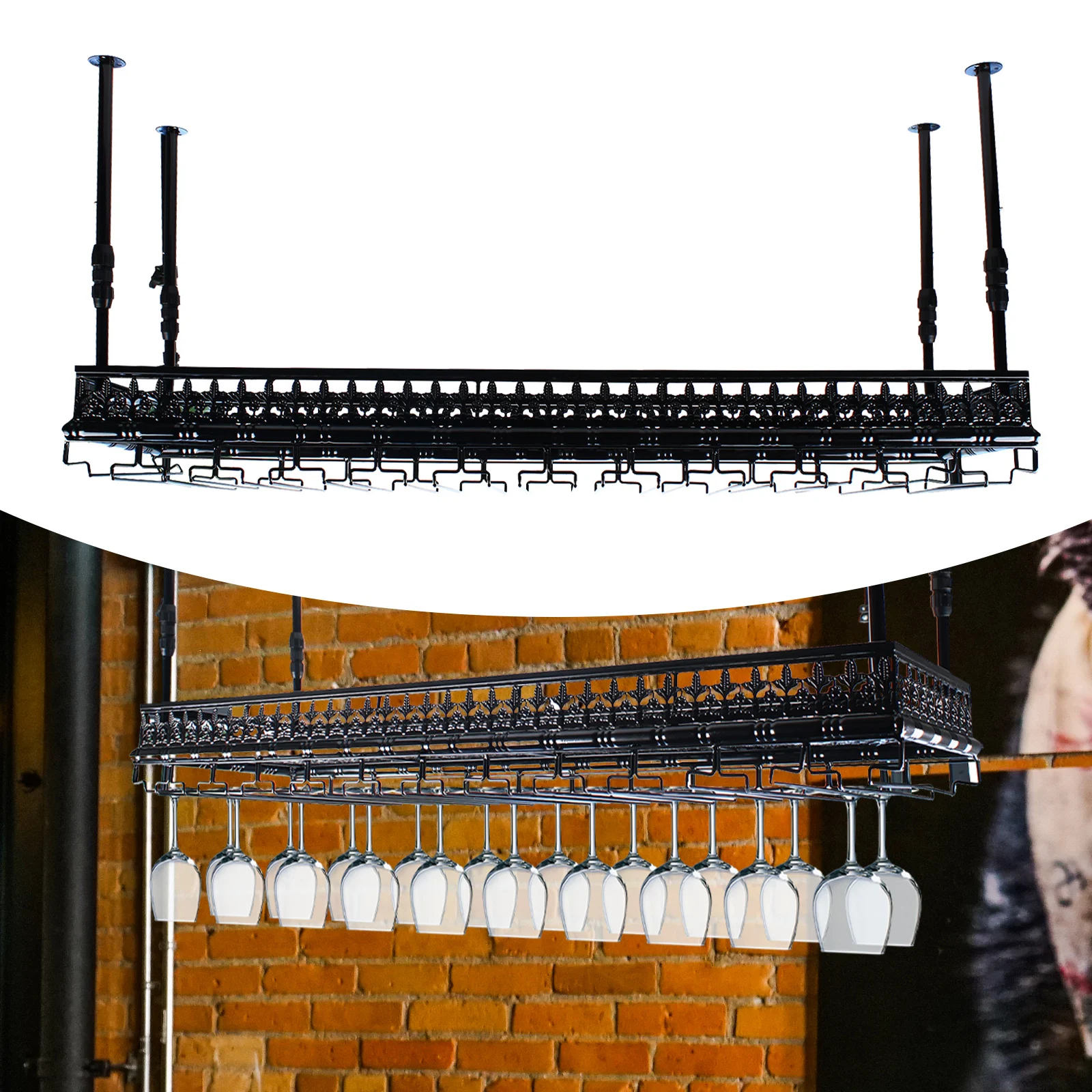 

Industrial Vintage Metal Bar Wine Glass Hanging Rack,Retro Upside Down Stemware Goblet Wine Glass Holder