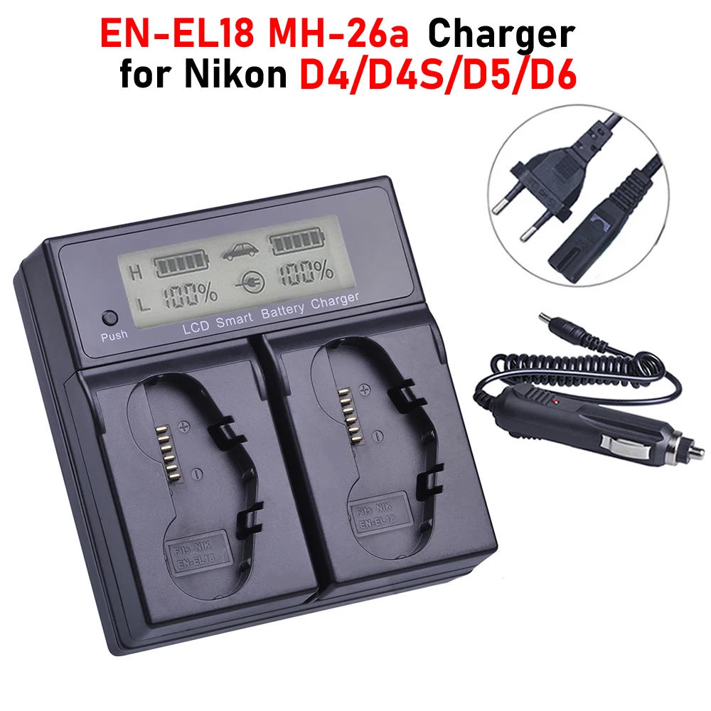 

MH-26a Charger EN-EL18 EN-EL18a EN-EL18b EN-EL18c MH-26 LCD Dual Charger for Nikon D6 D5 D4S D4 MH-26a Battery Charger