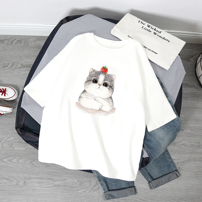 

G25 cats Cartoons Graphic Prints Womens T Shirts Pulovers T-Shirt Sport Casual Short Sleeve Summer Luxury Cool Tshirt