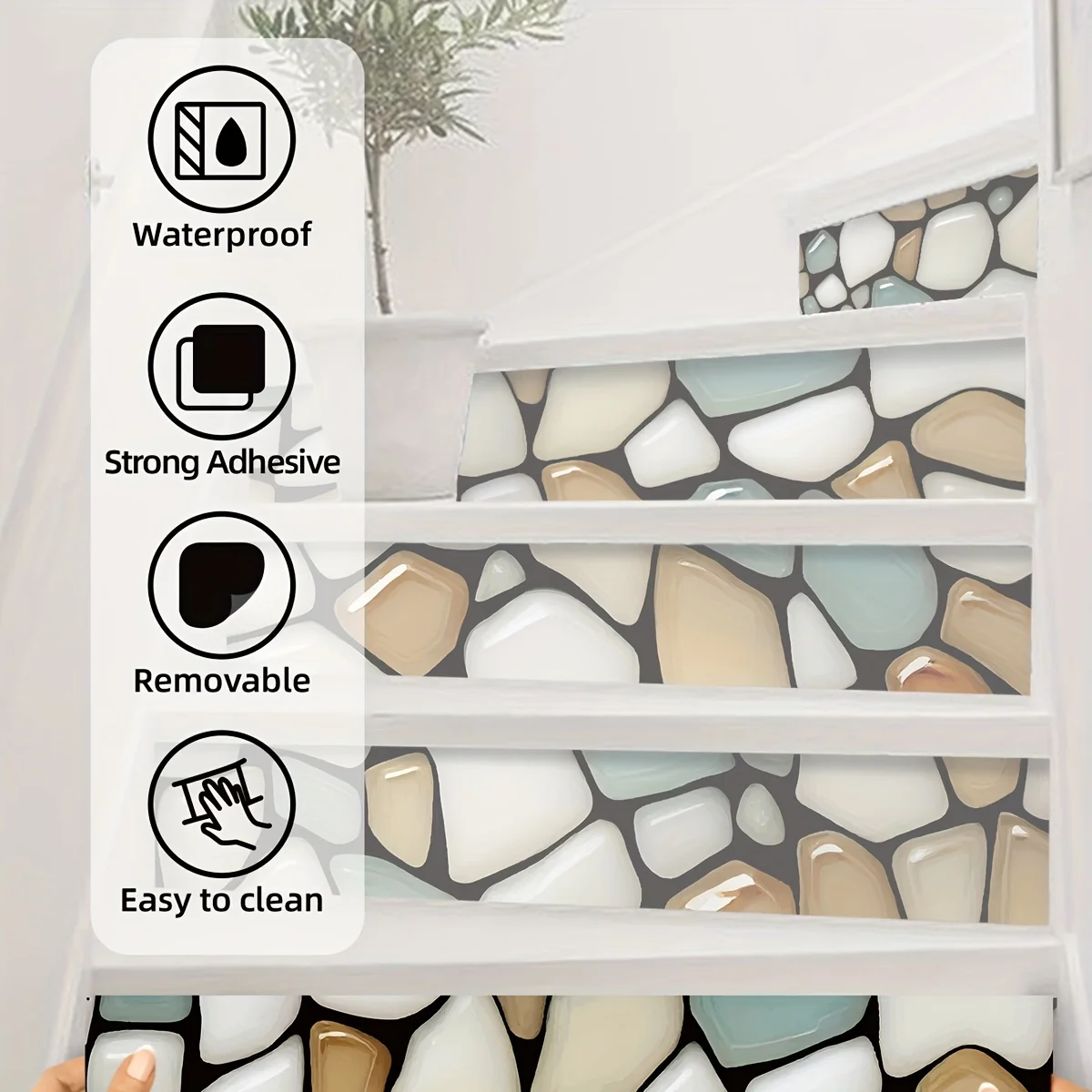 6PCS realistic cobblestone pattern staircase stickers moisture-proof self-adhesive decorative wallpaper home decoration wallpape