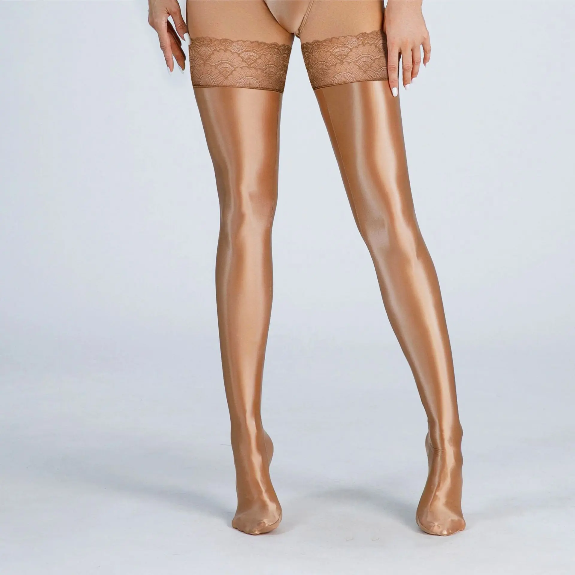 Female Plus Size Sexy Sheer Stockings with High Elasticity Glossy Thigh-High Lace Stockings Couple Sex