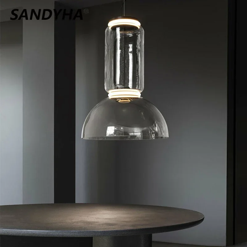 SANDYHA Modern Minimalist Transparent Glass Chandelier Creative Cylindrical Splicing Led Lamp for Living Dining Room Bar Lights