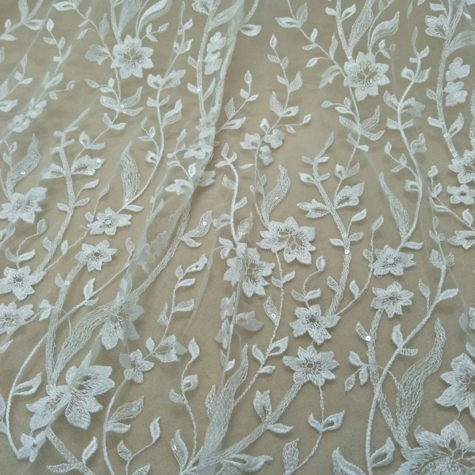 Ivory lace fabric for wedding dress, 130cm width, tulle, new, sale by Yard