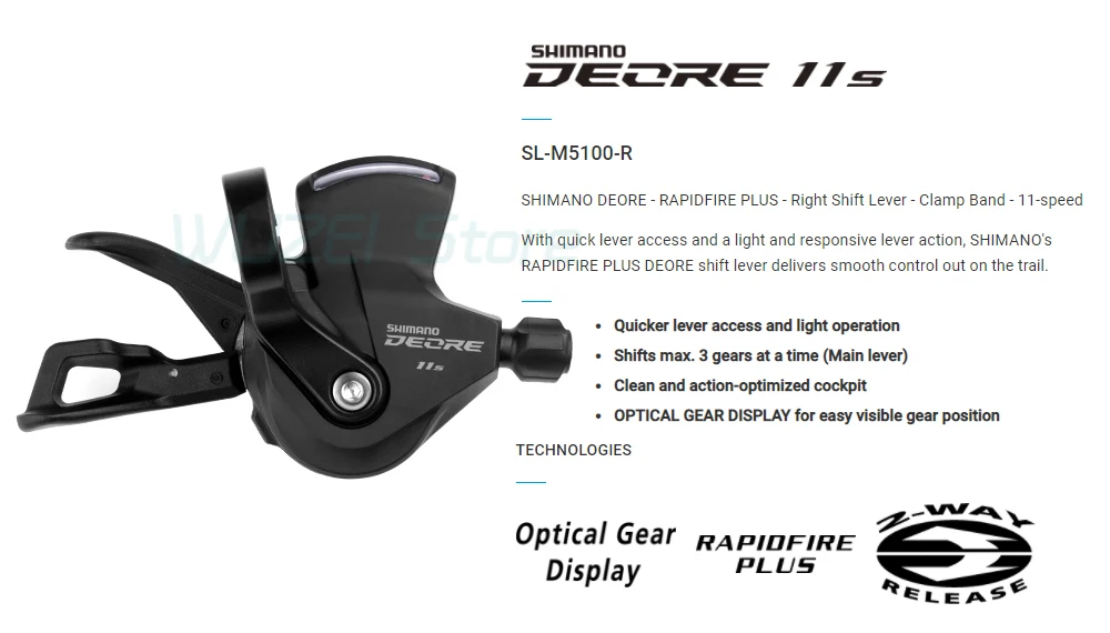 SHIMANO Deore SL-M5100 Deore Levier de changement de vitesse 11 vitesses sans écran I-Spec EV, main droite