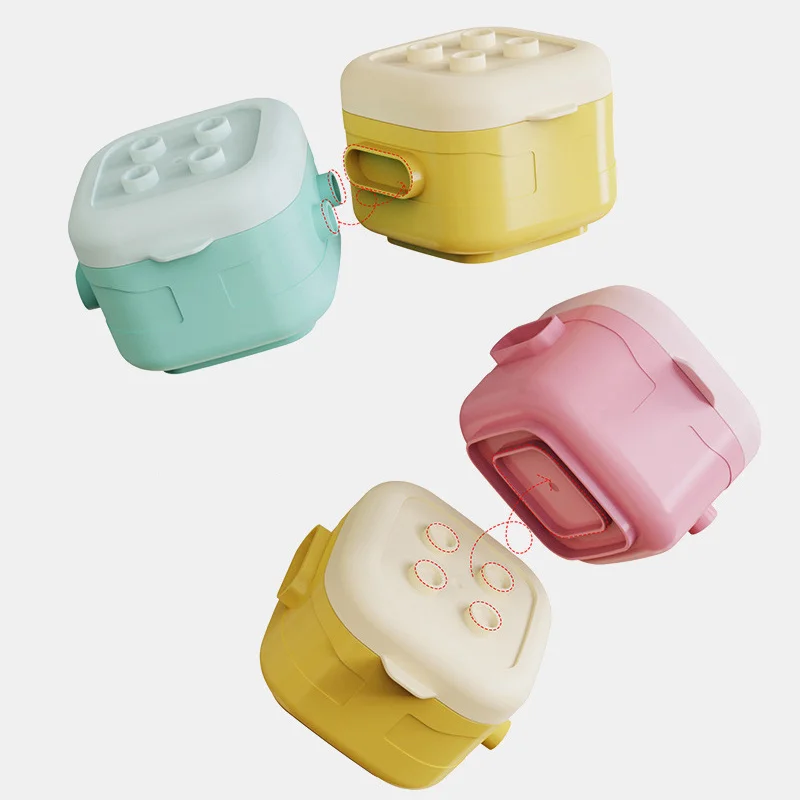4Pcs/Set Portable Baby Food Storage Box Building Blocks Food Dispenser Cartoon Kids Milk Powder Box Toddler Snacks Cup Container