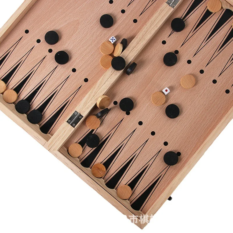 24-44CM Wooden 3-in-1 Foldable Chess, Chinese Checkers & Backgammon Set-Educational Board Game for Strategy & Fun