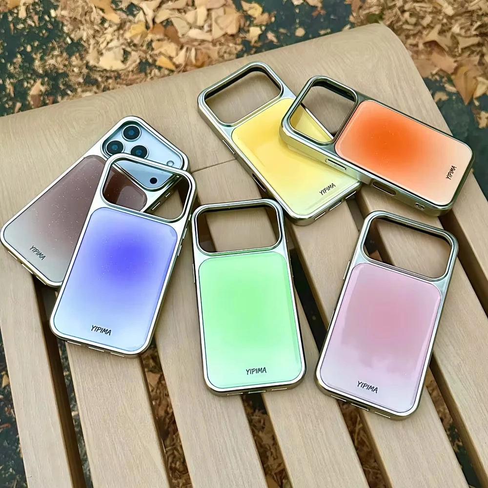 Gradient Color Glossy Pattern Electroplated Resin Phone Case Back Cover