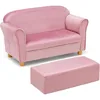 Kids Sofa with Ottoman, 2 Seat Toddler Upholstered Couch, Children Armrest Chair Lounge for Nursery Kindergarten Kids Room 1
