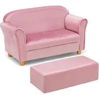 Kids Sofa with Ottoman, 2 Seat Toddler Upholstered Couch, Children Armrest Chair Lounge for Nursery Kindergarten Kids Room 1