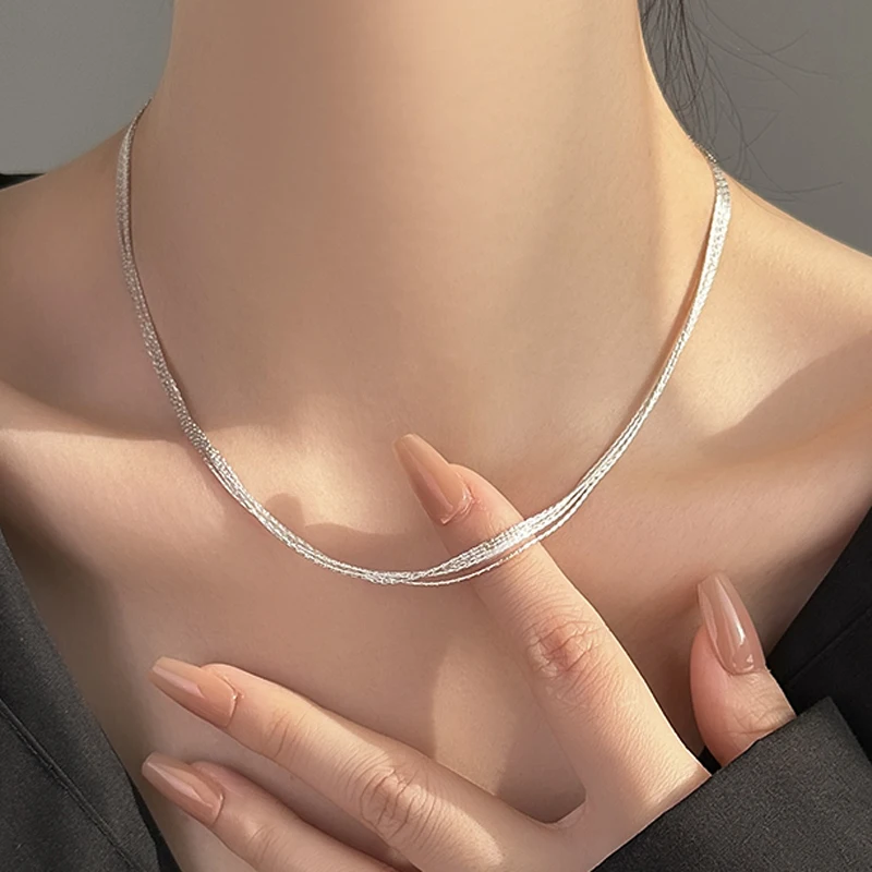 

New S925 Sterling Silver Multilayer Exquisite Snake Chain Choker Necklace Simple Women's Wedding Gift Boutique Fine Jewelry