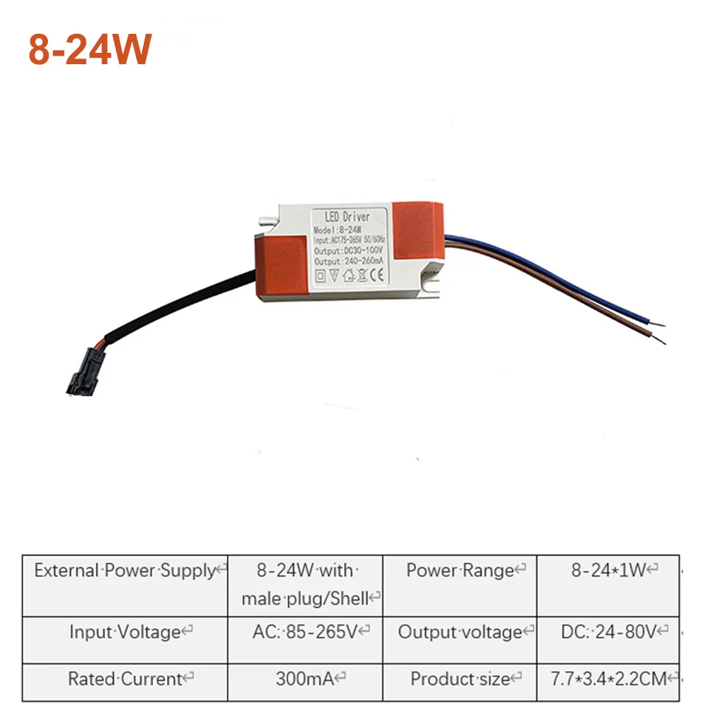 Description Picture 6 of itemLED Constant Current Driver 85-265V 1-3W  4-7W 8-24W 24-36W Power Supply  Output 300mA External Drive For LED Downlight