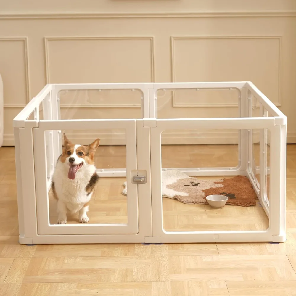 Citylife Dog Playpen with Door Clear Pet Playpen for Indoor Outdoor Easy to Install and Remove Puppy