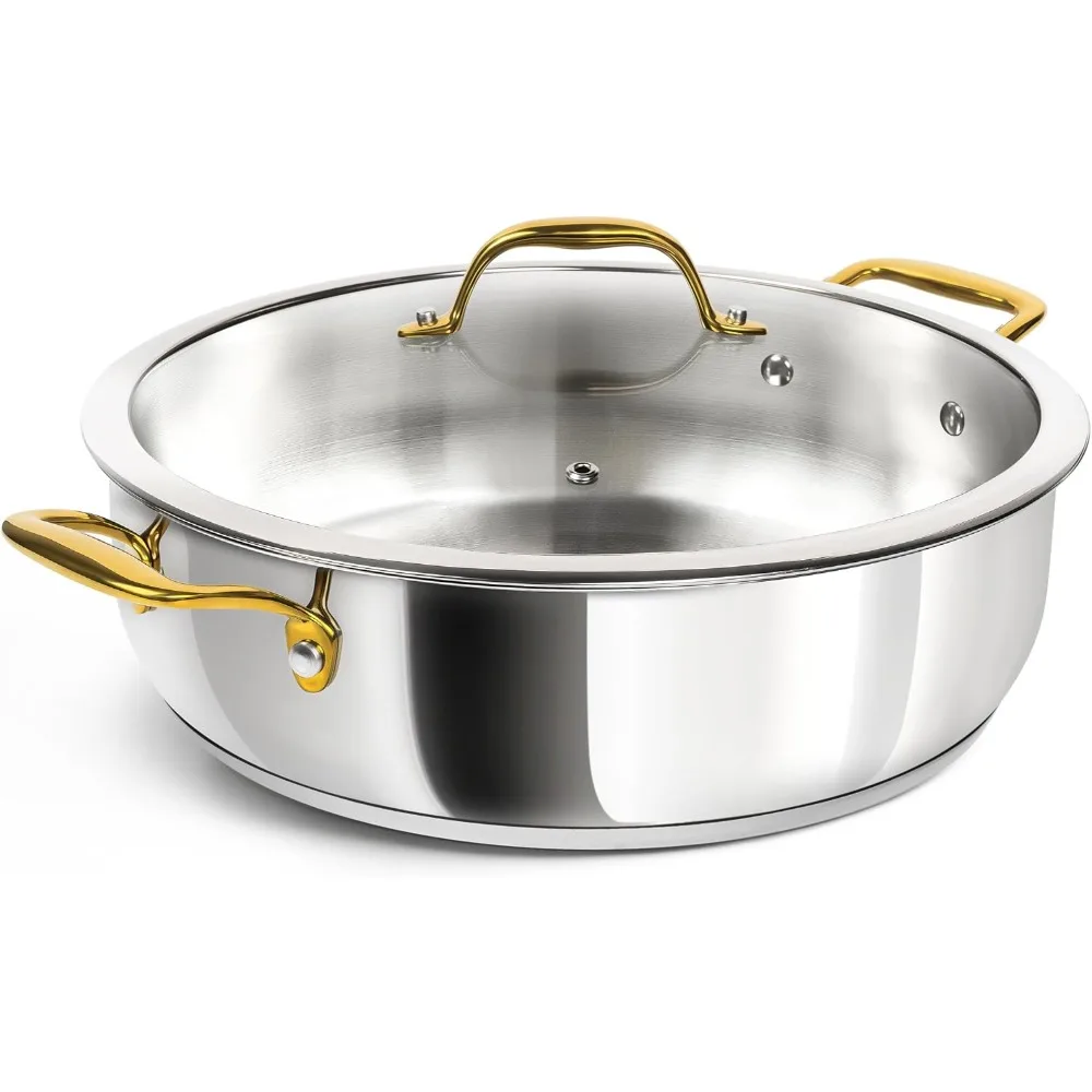 MICHELANGELO Padella in Acciaio Inossidabile 6QT con Coperchio - Padella Grande con Coperchio Padella Lavastoviglie Lavabile in Forno Famiglia di Cottura  15