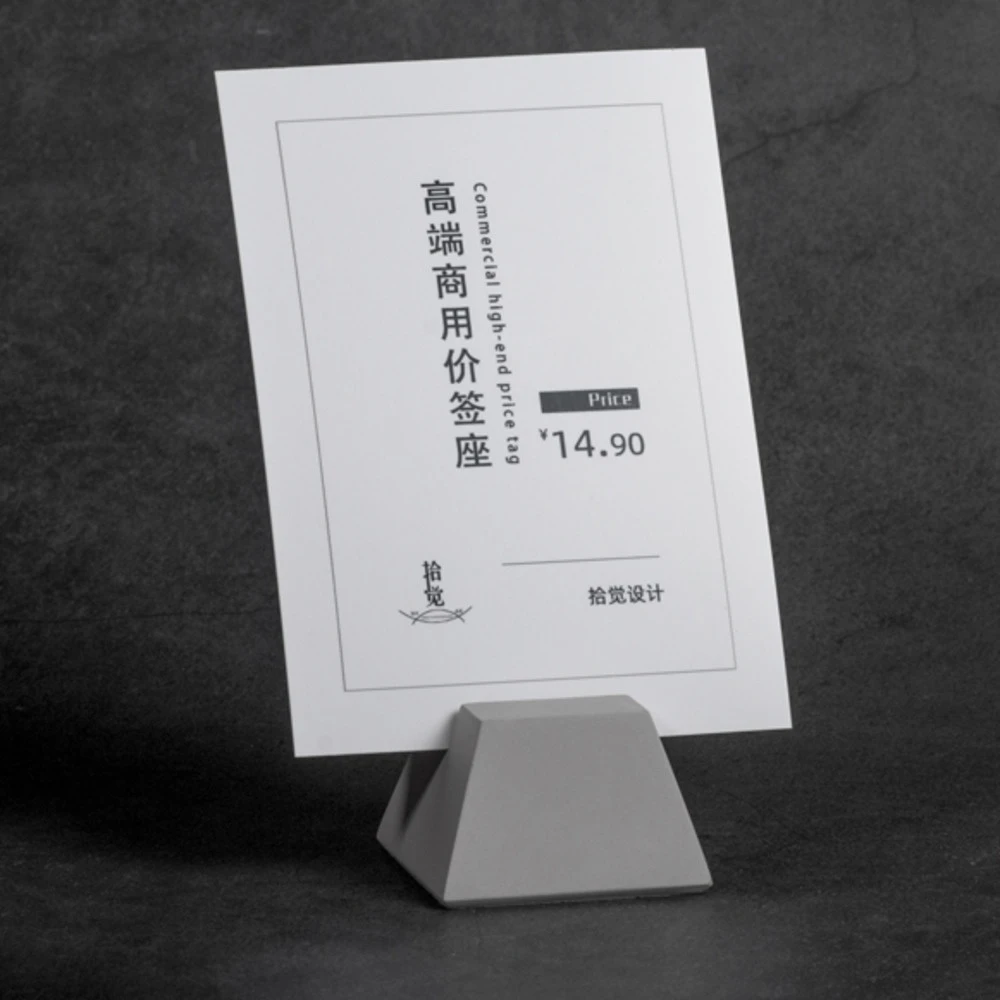 Cement Slotted Cube Sign Holder Heavy Card Clip Base Table Number Rack Metal Solid Block Buffet Food Restaurant Menu Tag Stand