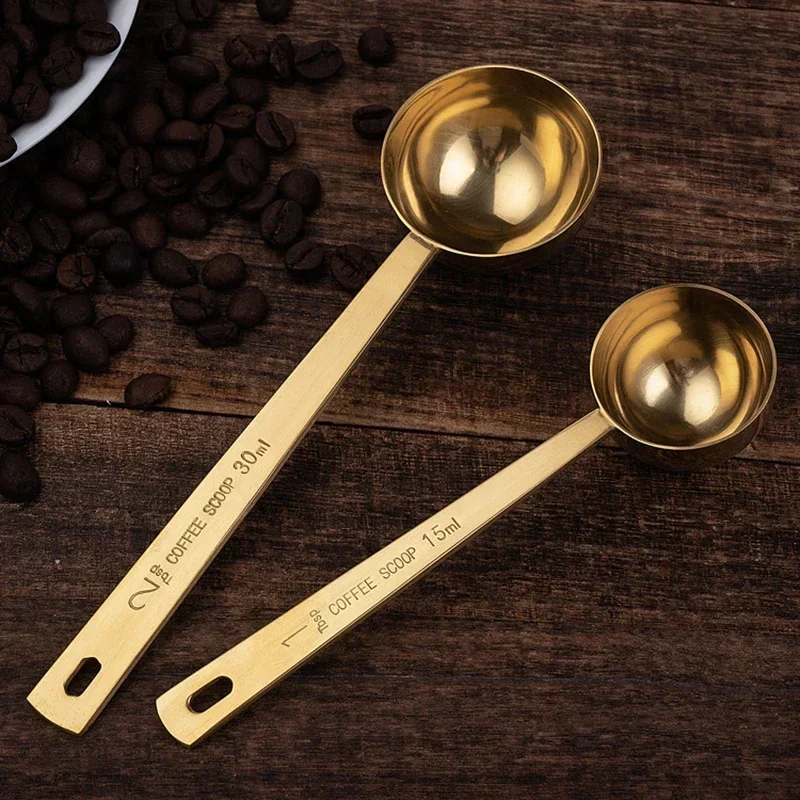 15/30ML Stainless Steel Gold Measuring Spoon For Milk Powder Multifunction Tea Coffee Scoop With Long Handle Silver Tablespoon