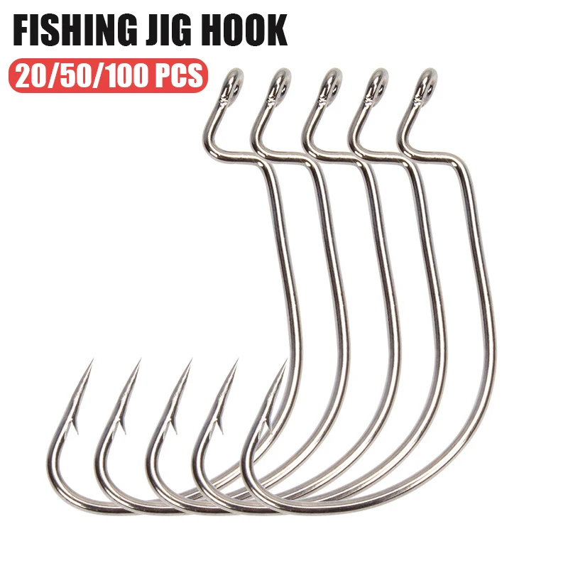 20/50/100PCS Fishing Jig Hook For Soft Worm Crank Offset High Carbon Steel Hook Barbed Fishhook For Worm Bait Pesca Accessories 50pcs crank fishing hook set carbon steel wide crank hook offset fishhook for soft worm lure barbed hook fishing hooks tackle