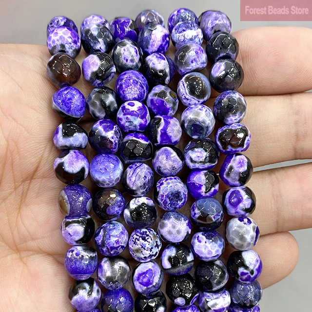 Natural Stone Frost Dark Purple Cracked Dream Fire Dragon Veins Agates  Beads For Jewelry Making DIY Bracelet Necklace Accessories 4/6/8/10/12 Mm  15 In