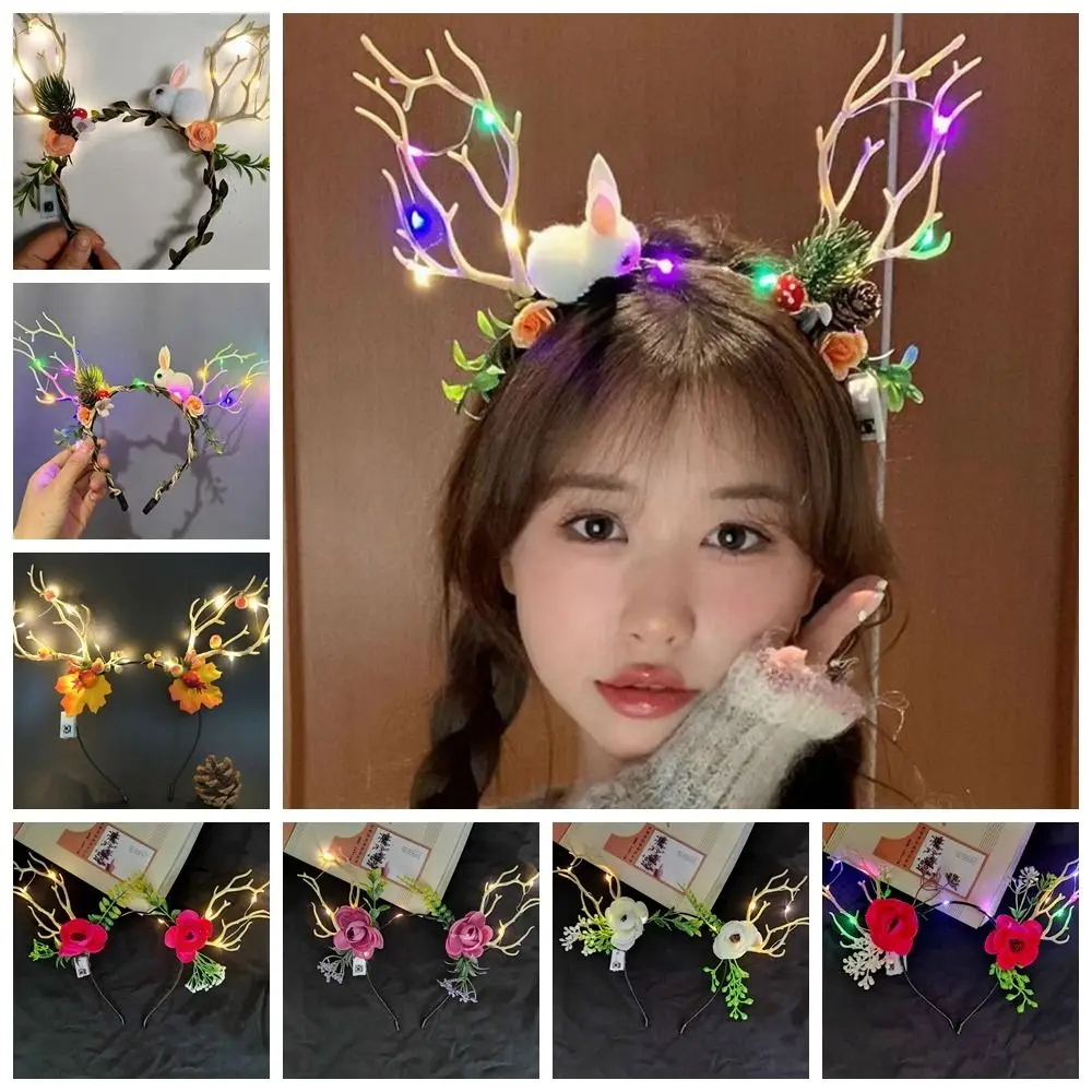 

Plush Hair Hoop LED Christmas Headband Funny Elf Christmas Decoration Glowing Headband Santa Hair Band Antlers Headband Kid