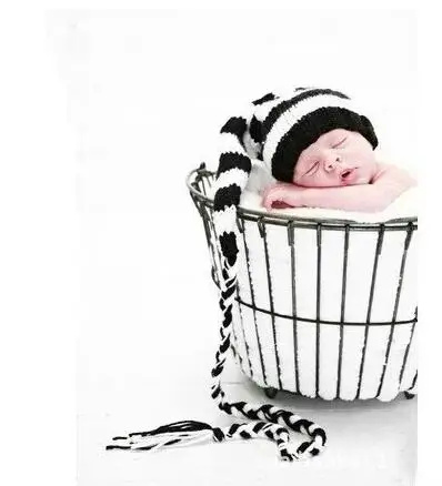 

Специальное оформление-шапка для новорожденных, 100% хлопок, детская шапка с хвостом эльфа, шапка для новорожденных, вязаная крючком, в полоску, реквизит для фотосъемки 0-3 мес.