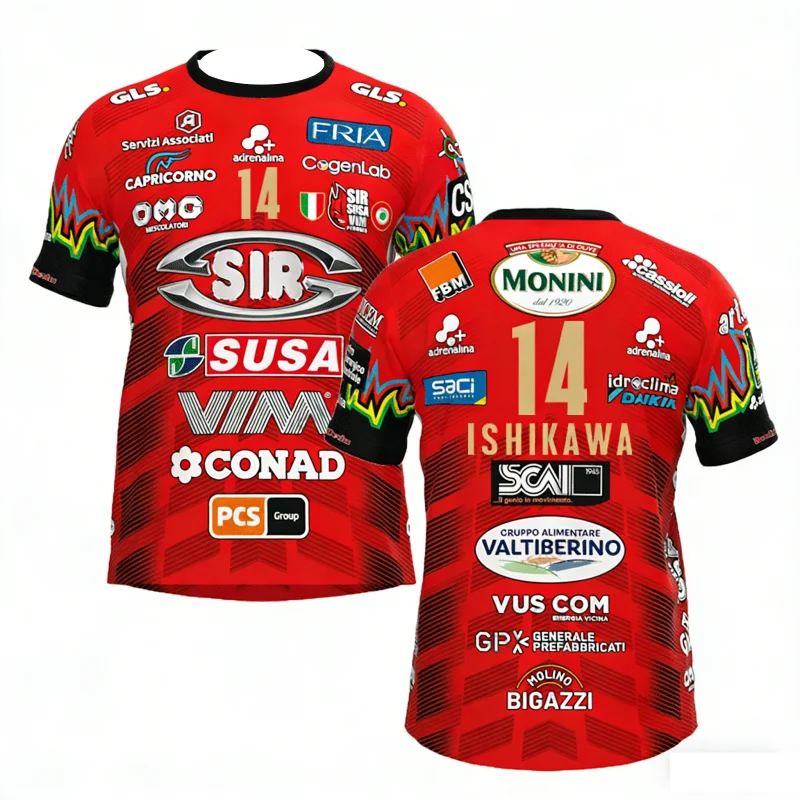Move Sport SIR SAFETY PERUGIA シャツ 14 Ｍ 2026 Men Women No.14 Volleyball Jersey Sir Safety Perugia Tshirt