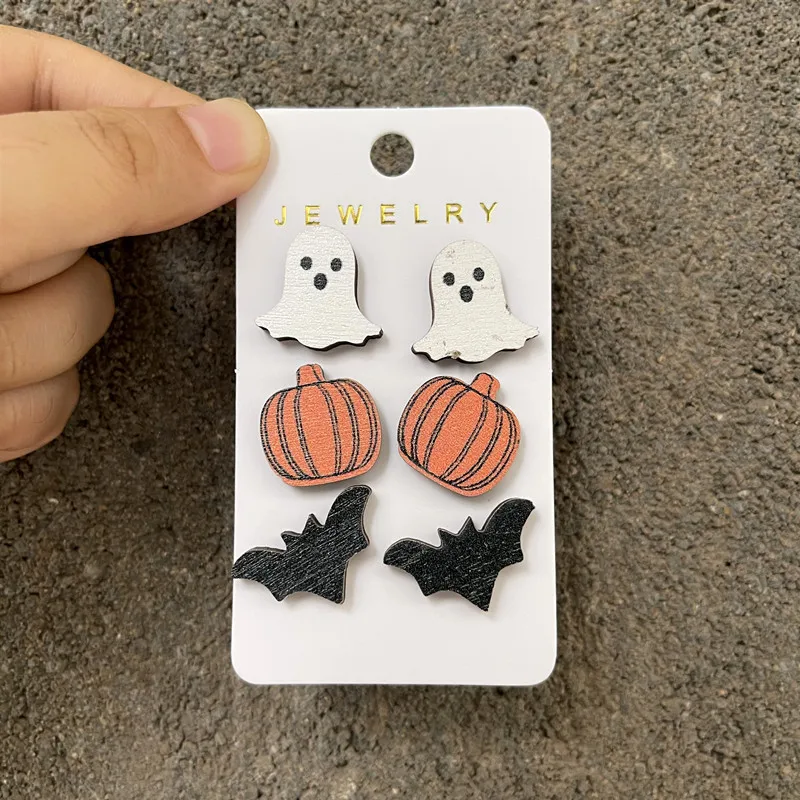 3 Pairs Halloween Vintage Bat Pumpkin Earring set for Women Personality Funny Ear Party Jewelry Gifts