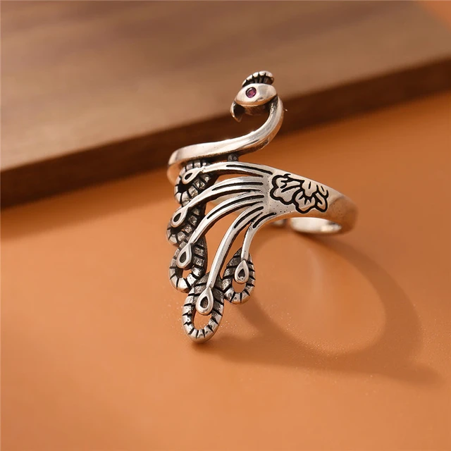 Buy Priyaasi Women Oxidised German Silver Peacock Shaped Finger Ring With  Silver Plating - Ring for Women 7468752 | Myntra