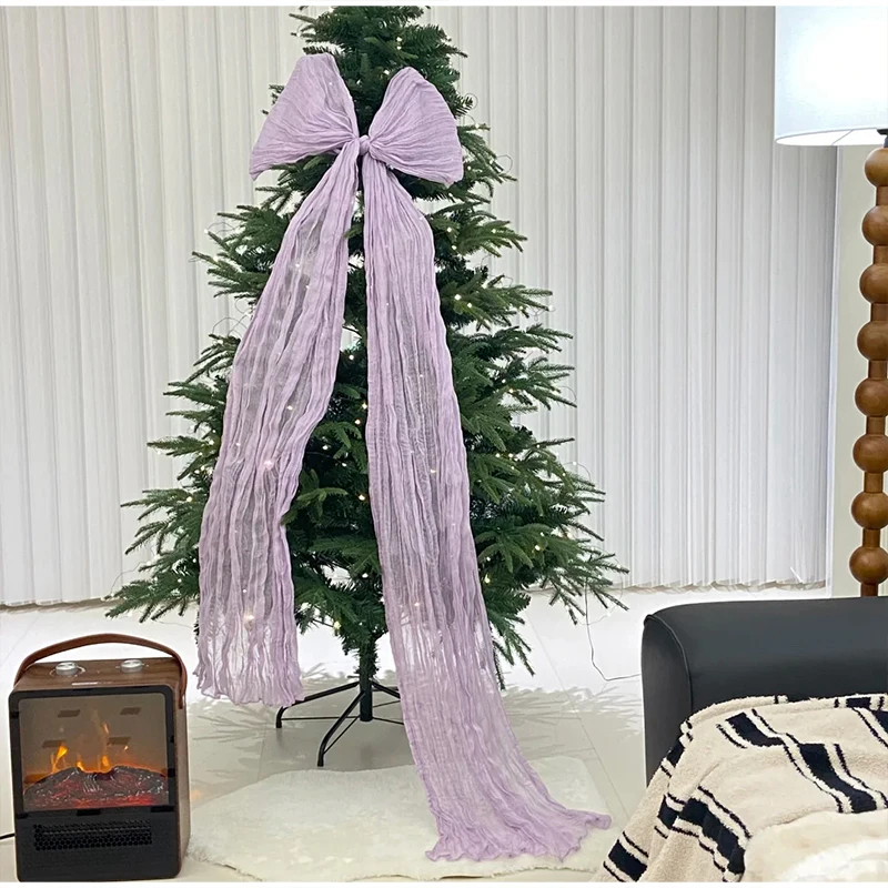 Super großer Weihnachtsschleifen-Anhänger, rosa weiße Schleife für Weihnachtsbaum, Schleife, Anhänger, Dekor, Netting, Schleife, Neujahrsparty-Geschenke – Detail 4