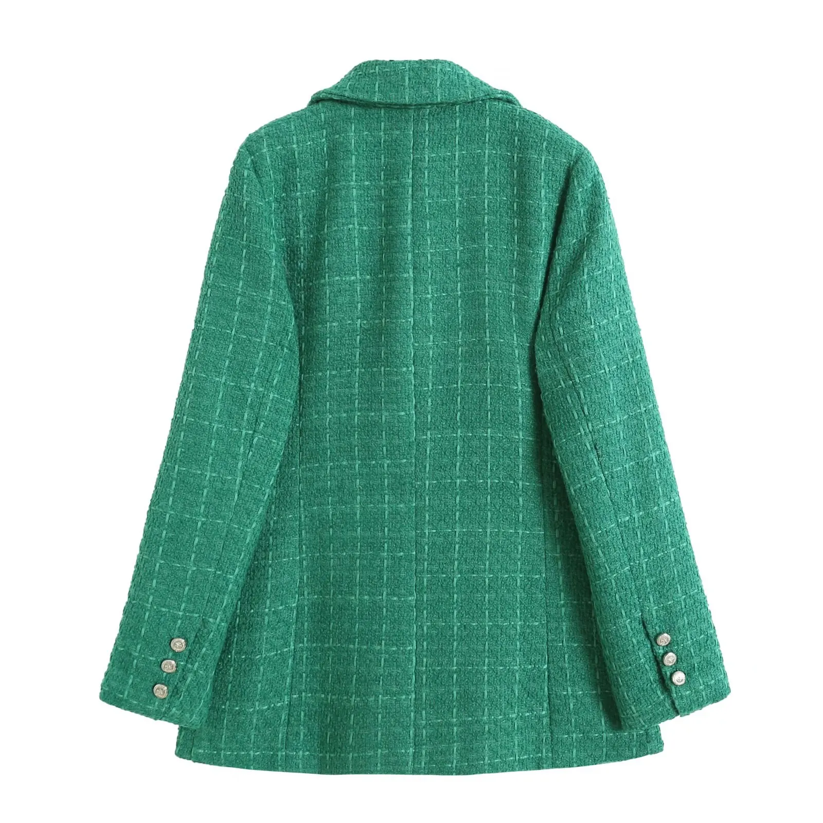 2023 Women Fashion Double Breasted Houndstooth Blazer Coat Vintage Long Sleeve Flap Pockets Female Outerwear Chic Vestes 2