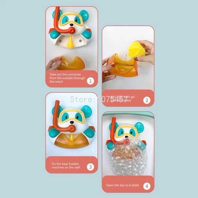 Baby Bath Toys Bubble Machine Crab Bear Duck Music Kids Bath Toy Bathtub Soap Automatic Bubble Maker Baby Bathroom Toys for Kid 4